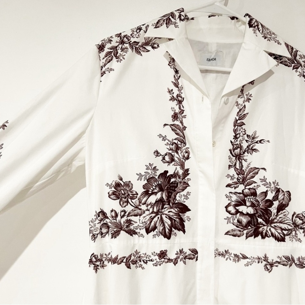 NWOT Erdem Emily floral-print toile burgundy cotton-poplin shirt dress US 8 - Picture 14 of 16